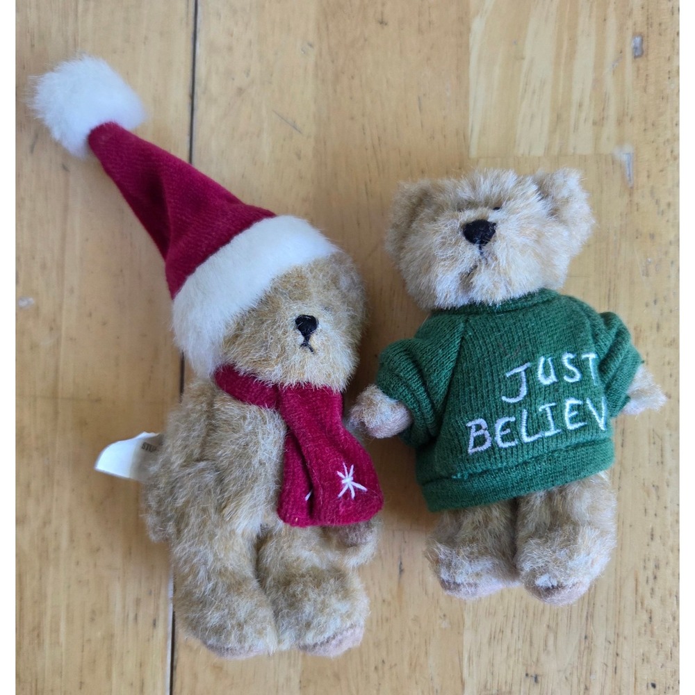 2 Vintage Boyds Bears Mini Christmas Holiday Plush 3.5 inch Just Believe Santa